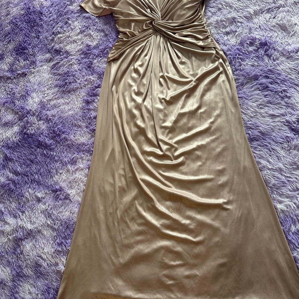 Adrianna Papell Metallic Gold Twist-Front Maxi Dress